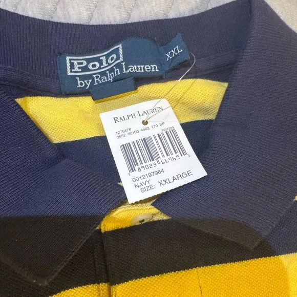 Ralph Lauren Navy and Yellow Striped Polo - Picture 2 of 3